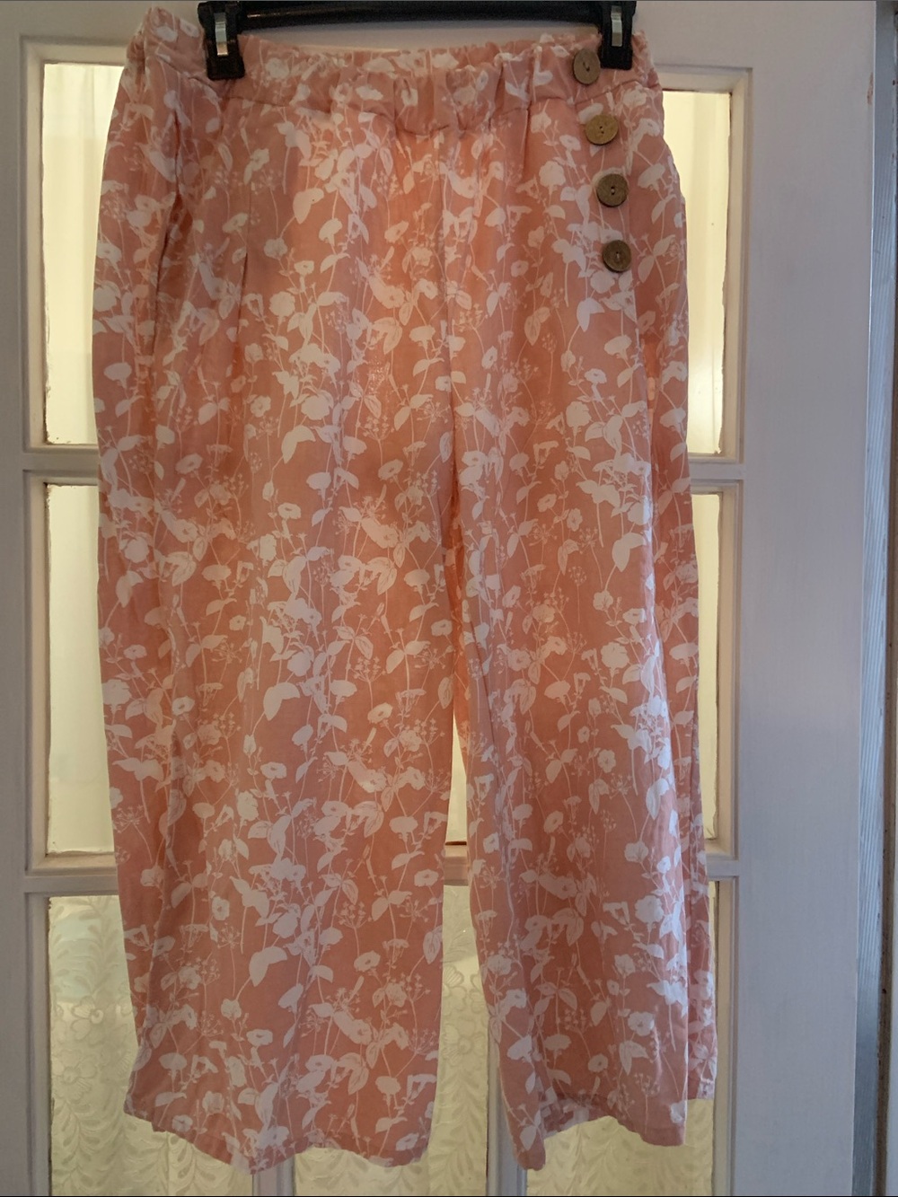 Kaktus Peach and White Floral Wide-Leg Pants